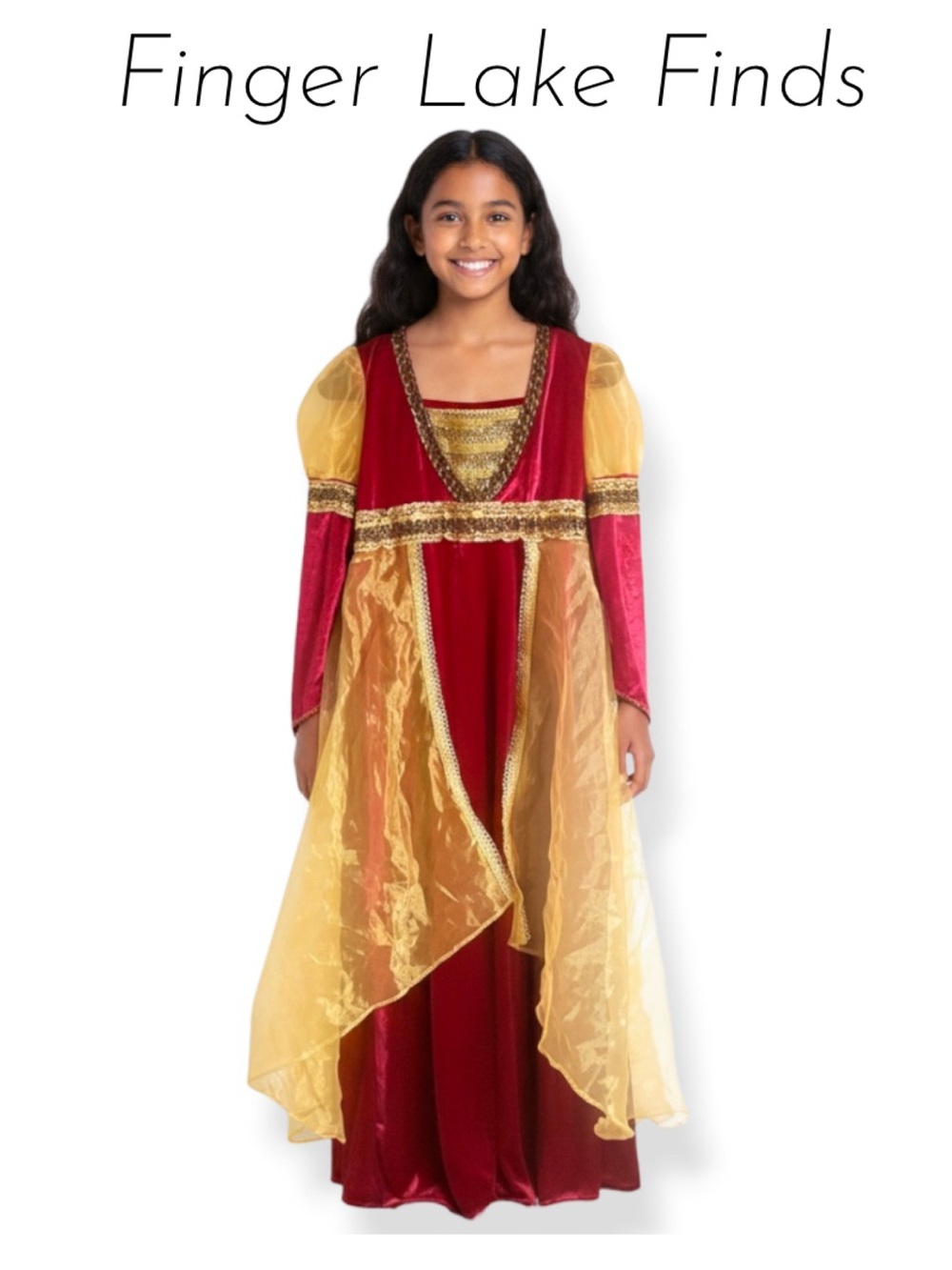 Girls Red and Gold Princess Costume Dress - Medieval Fairytale, M